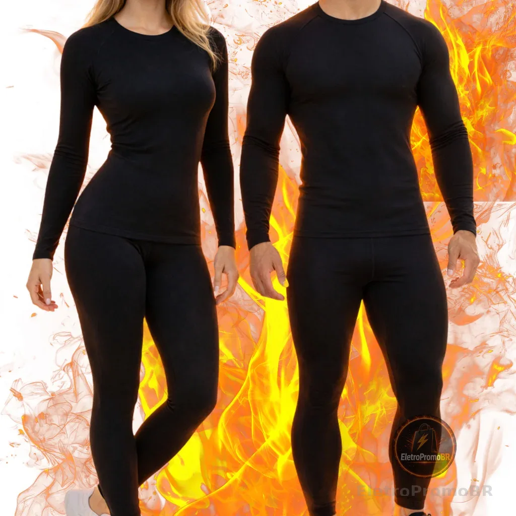 Conjunto Segunda Pele Camiseta e Calça Térmica Flanelado Frio Intenso Masculino Feminino Unissex