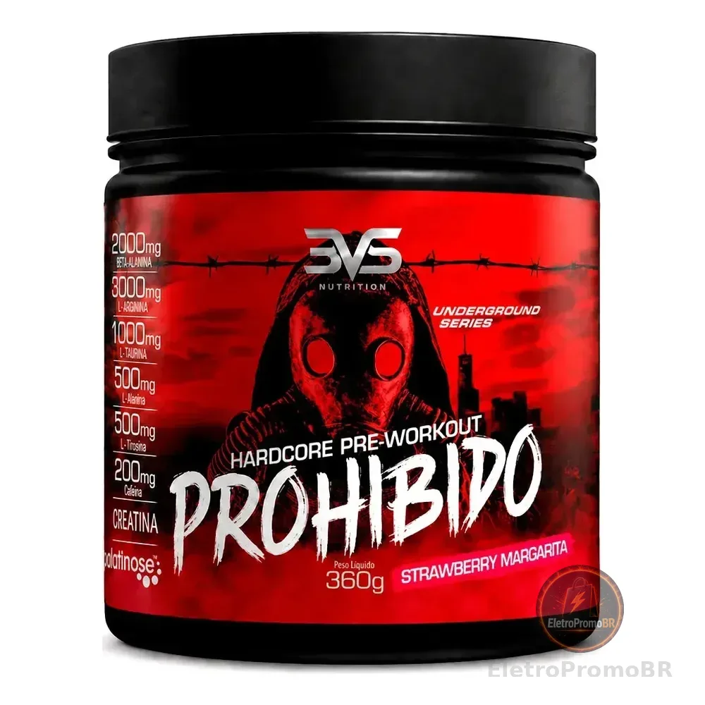 Prohibido Pré Treino 360g - Sabor: Strawberry Margarita (morango) - A Combinação Perfeita De 8 Ingredientes Que Proporcionam Energia Do Início Ao Fim Do Seu Treino