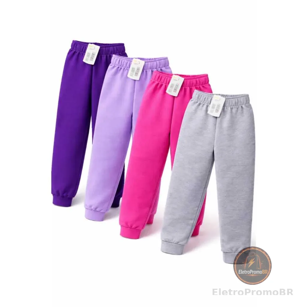 Kit 4 Calça Moletom Infantil Apeluciada Menina, com Punho 1 a 16 anos