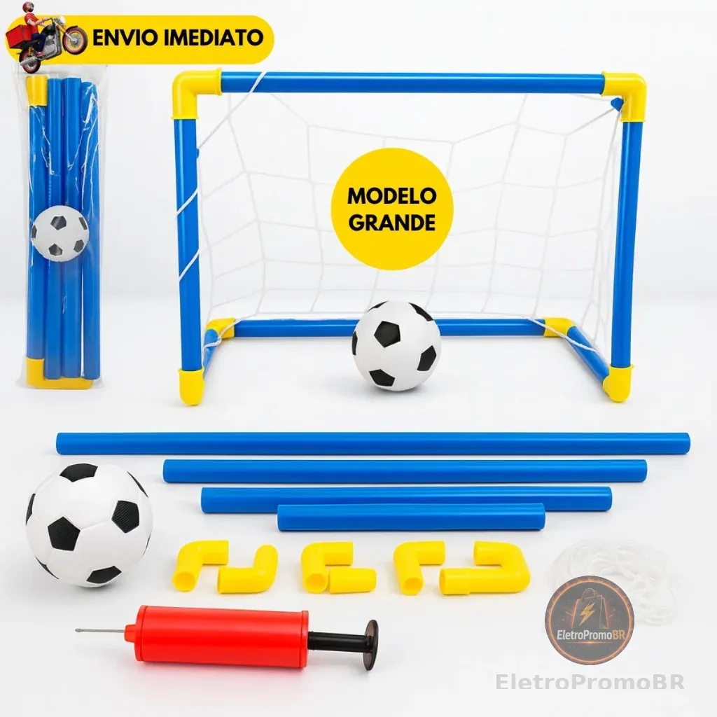 Kit Mini Trave com Rede + Bola + Bomba de Encher Trave Golzinho Futebol Infantil