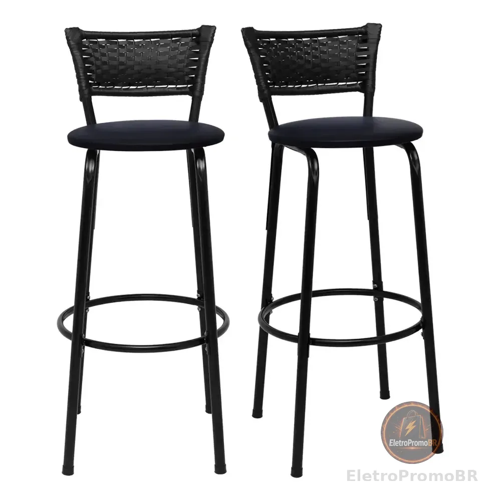 Cadeiras Para Bancada Alta Americano Bistrô Bar 2u Exclusiva Banqueta Cyber Preta Preto