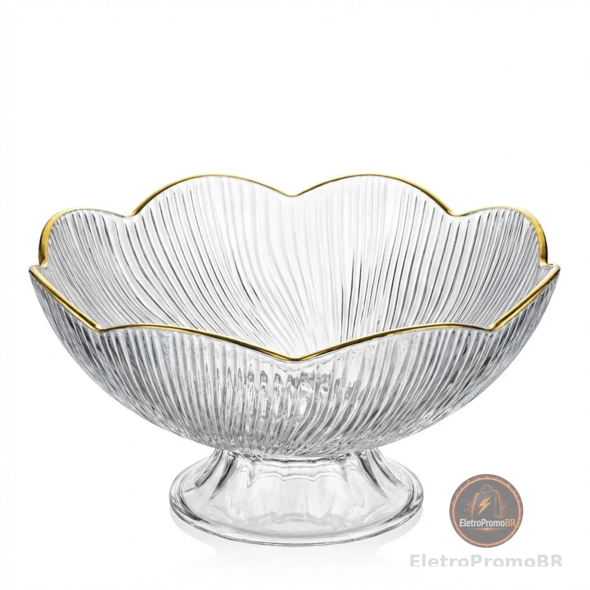 Fruteira de Mesa em Acrilico Transparente com Detalhes Dourados Design Sofisticado em Formato de Flor Resistente e Fácil Limpeza