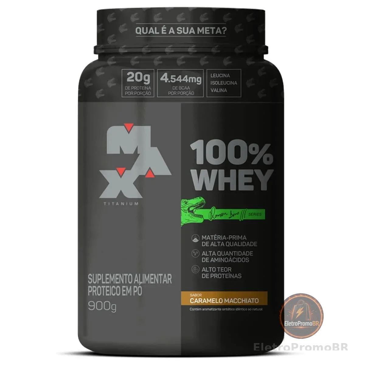 Whey Protein 100% Linha Dino Pote 900g Sabor Caramelo Macchiato Max Titanium