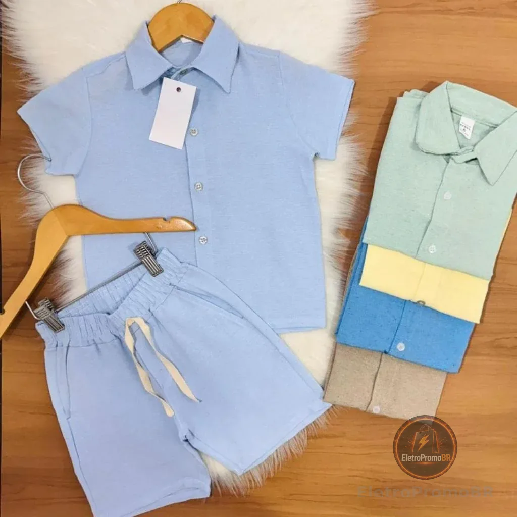 Conjunto Infantil Linho Camisa e Short Menino 2 Peças