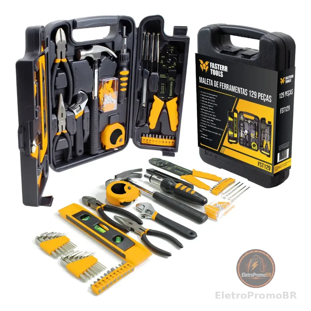 Jogo De Ferramentas Kit 129 Peças C/ Maleta Fasterr Preto