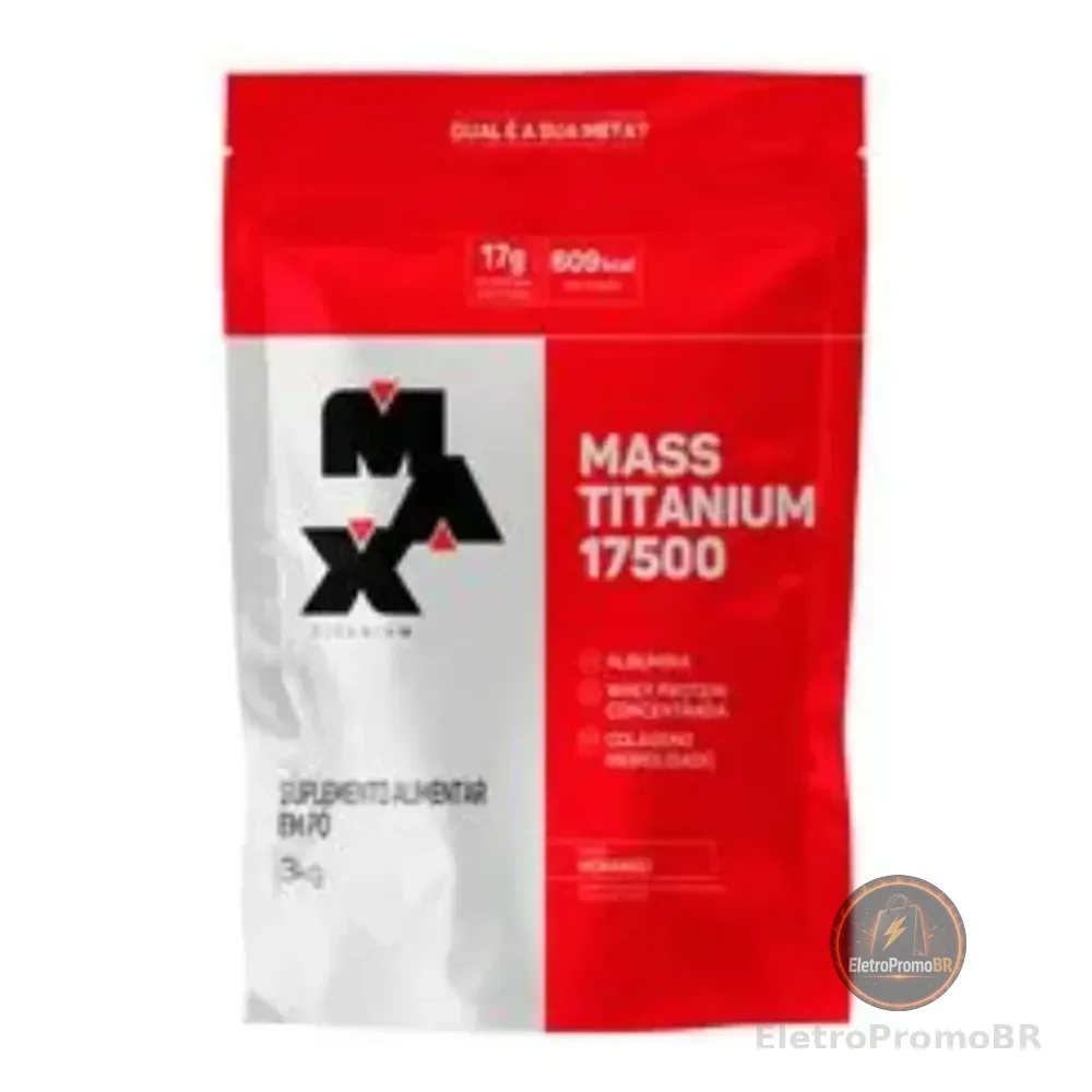 Hipercalórico Mass Titanium 17500 3kg - Max Titanium Sabor Morango