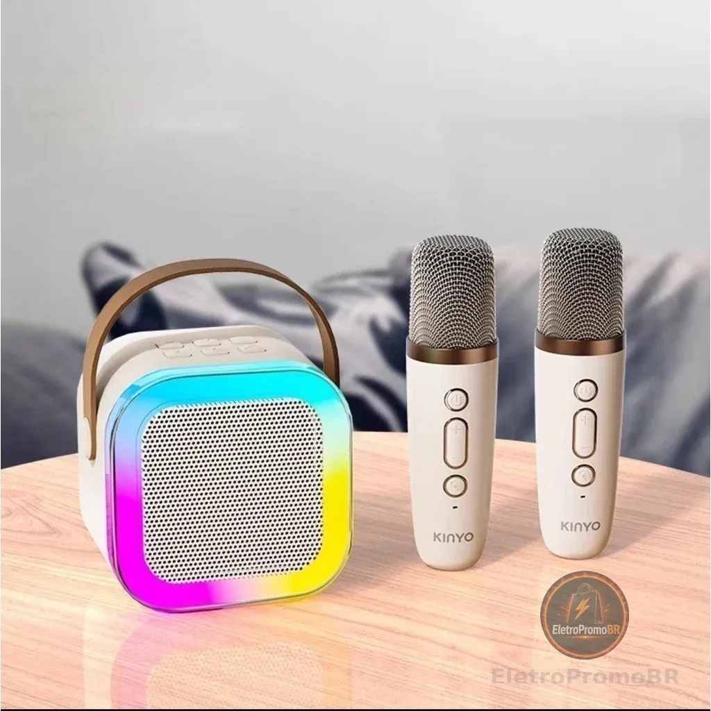 Alto-Falante bluetooth Karaoke Microfone Duplo Sem Fio