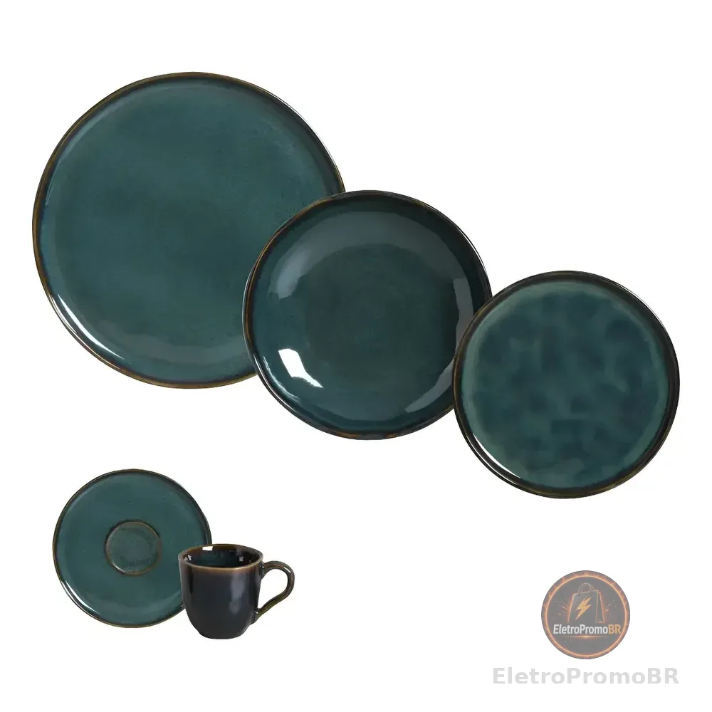Aparelho De Jantar Stoneware Azul Linha Oceano 30 Peças Porto Brasil Bio Oceano