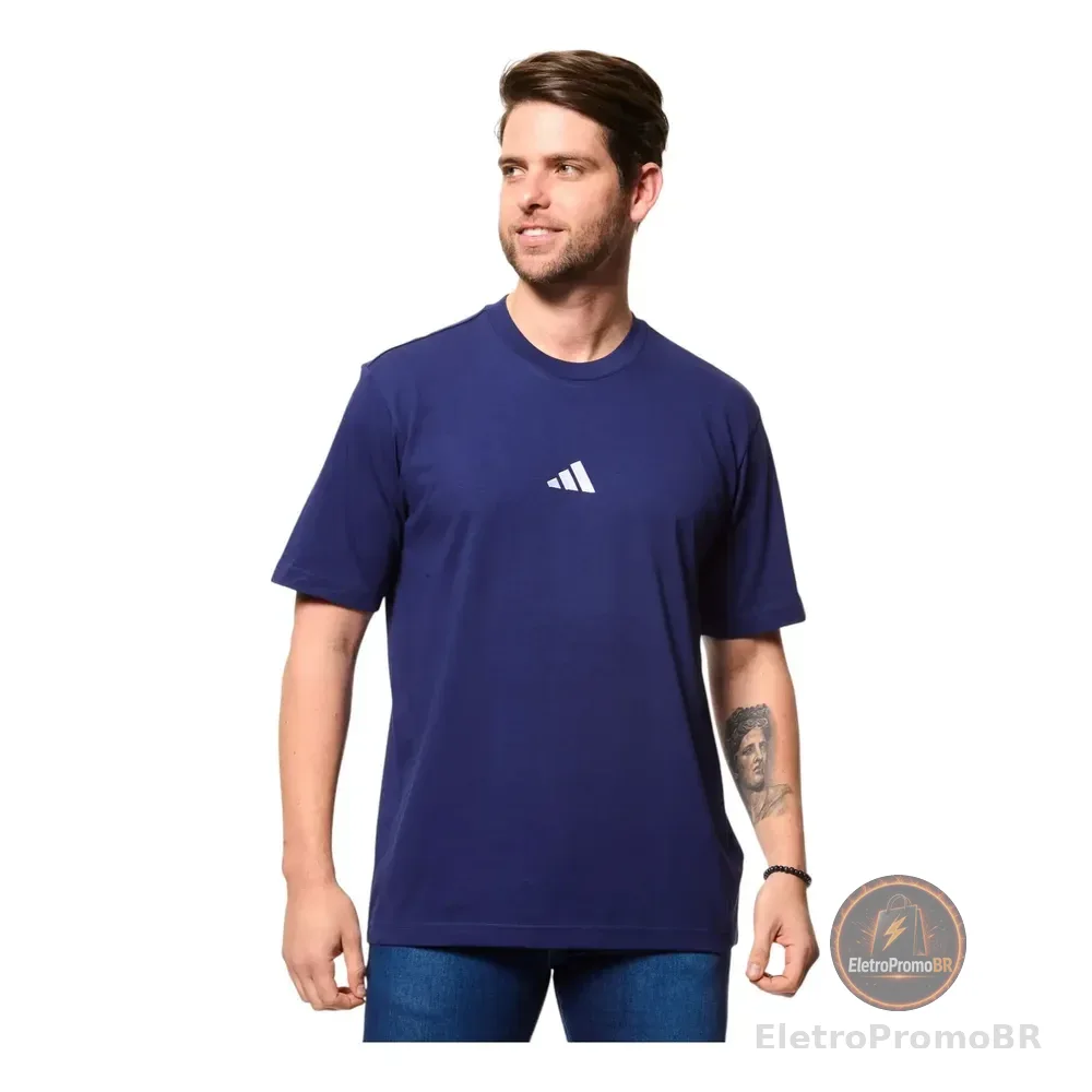 Camiseta Masculina Small Logo adidas Dark Blue Liso G Lisa
