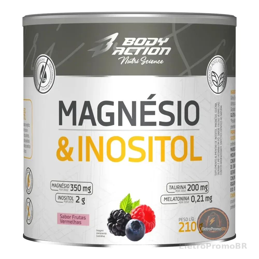 Magnésio E Inositol Taurina Melatonina 210g Bodyaction Sabor Frutas Vermelhas