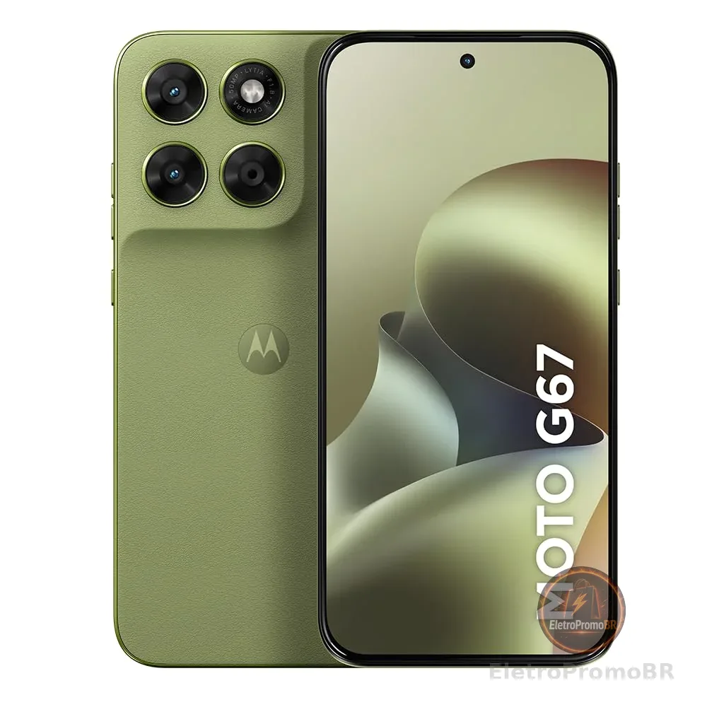 Smartphone Motorola Moto G67 5G - 256GB 12GB (4GB RAM + 8GB RAM Boost) camera 50MP Sony Lytia 600, tela 1.5K extreme Amoled 120hz, ultrarresistente - Verde Claro