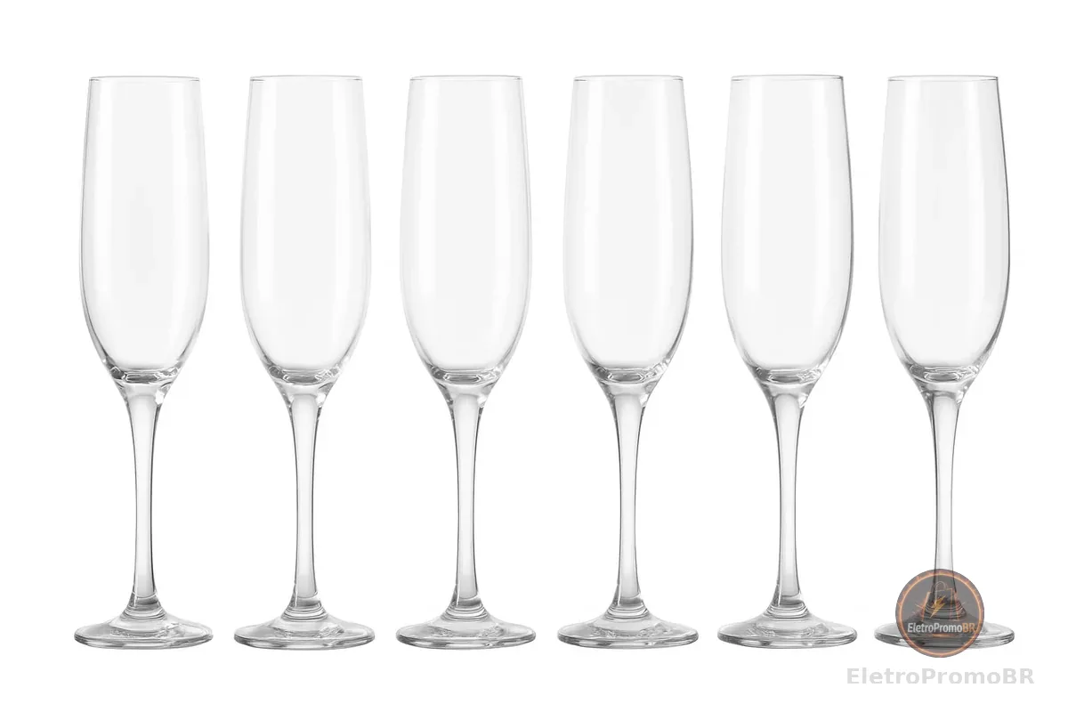 Jogo de 6 Taças de Champanhe para Brindes Casamentos e Festas Premium Elegante Durável Transparente Resistênte (Taças de Champanhe em Vidro)