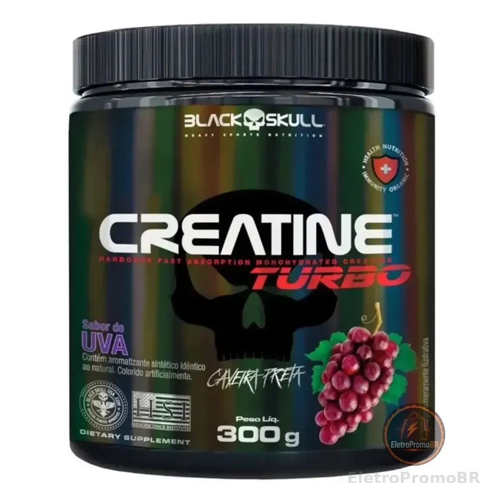 Suplemento Em Pó Black Skull Caveira Preta Turbo Carboidratos Sabor Uva Em Pote De 300g