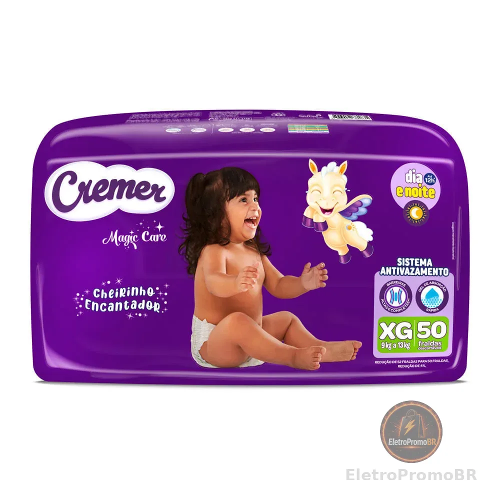 Fralda Cremer Magic Care Cheirinho Encantador Tamanho XG 50 Unidades Descartáveis