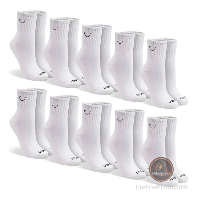 Kit Com 10 Pares De Meias Cano Médio Algodão Usee Brasil