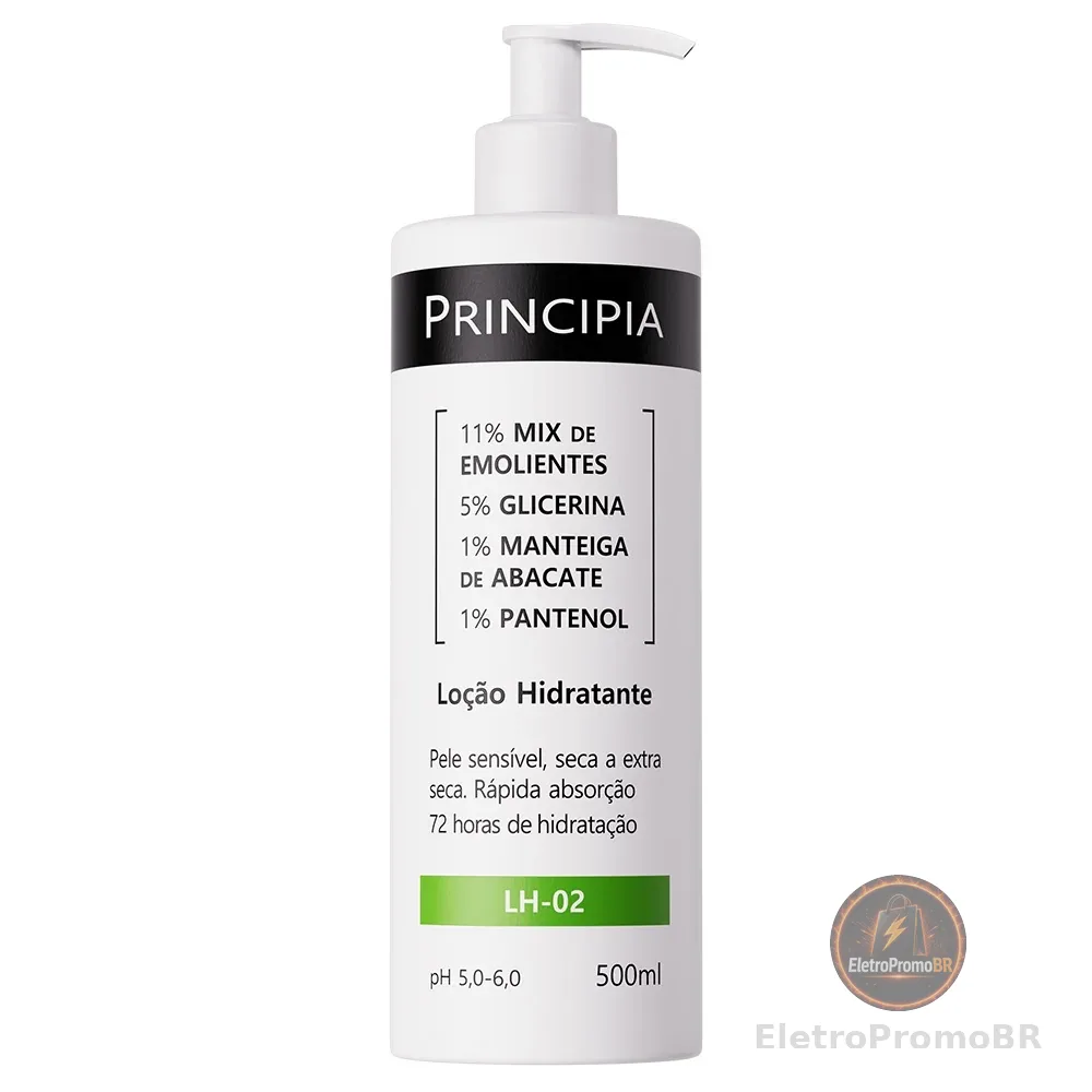 Loção Hidratante Corporal c/ 11% Mix de Emolientes + 5% Glicerina + 1% Manteiga de Abacate Principia LH-02 500ml