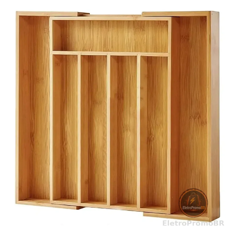 Porta Talheres Gaveta Bambu 7 Divisoria Extensivel Ajustavel