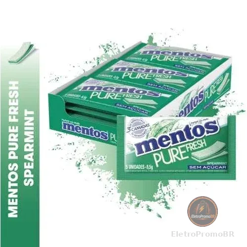 Chicle Mentos Pure Fresh 3 camadas Menta Verde 15 Unidades