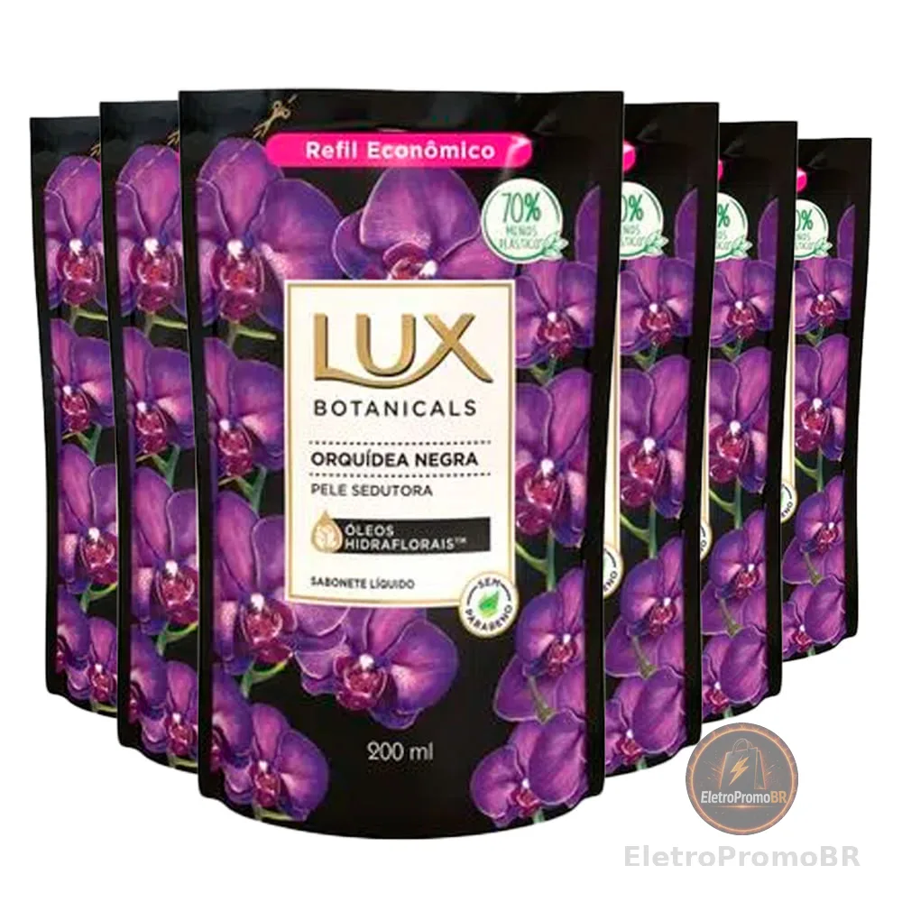 Kit Sabonete Liquido Lux Refil Botanicals Negra 200ml 6 Unidades