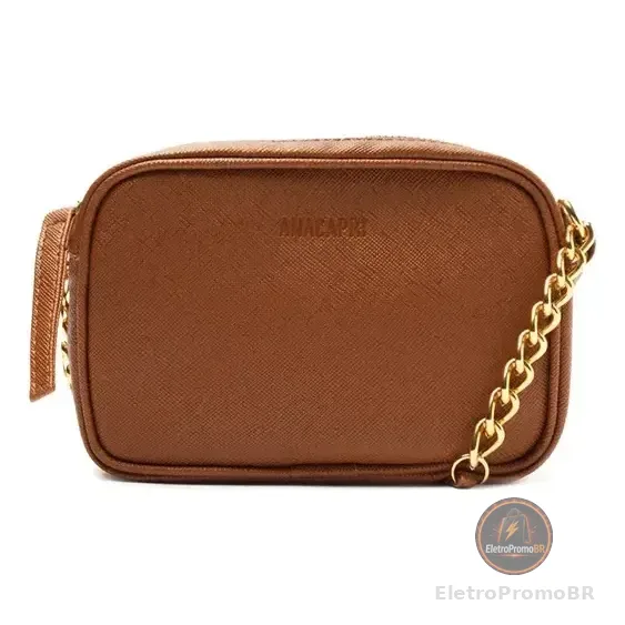 Bolsa Feminina Tiracolo Essencial Pequena Anacapri Marrom-escuro Lisa Ouro