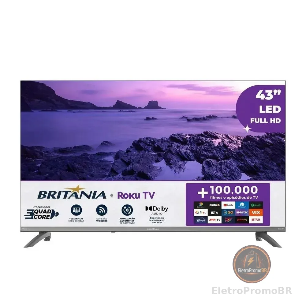 Smart TV 43” Britânia B43CRA Full HD Wi-Fi HDMI USB Conversor Digital