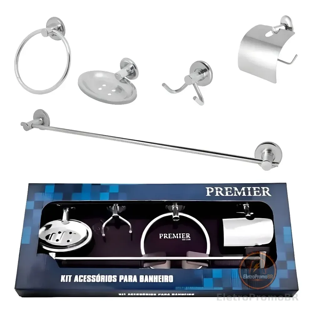 Kit Acessórios Para Banheiro Aço Inox 5 Peças