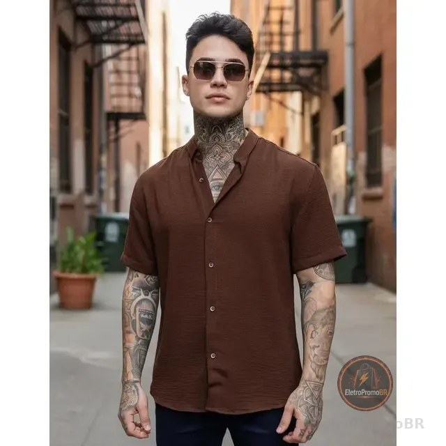 Camisa Slim Fit Social Eterno Masculina Gola Padre Lisa