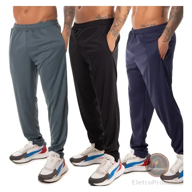 Kit 3 Calça Esportiva Elastano Academia Masculina Treino