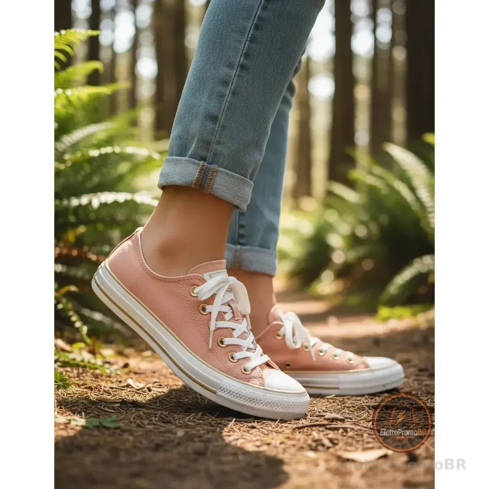 Chuck Taylor All Star Curto Tecido Feminino Nude Rosa Branco Ouro Claro Lisa 39 Br