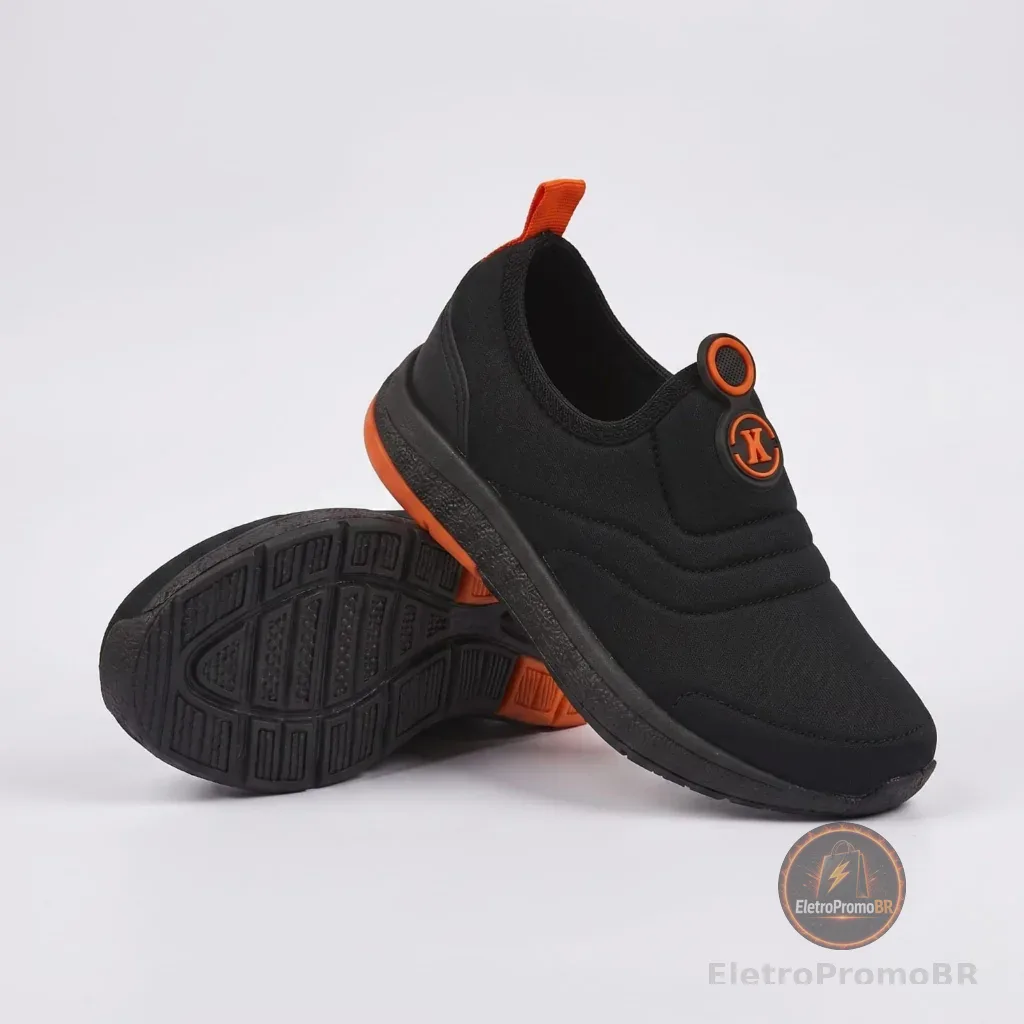 Kidstep Tenis Escolar Infantil Calce Fácil K Masculino Preto com Laranja 28 ao 36