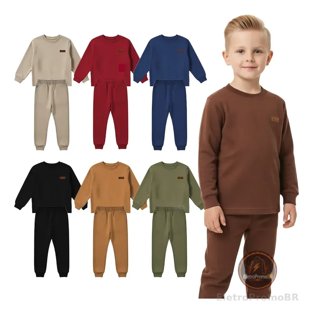 Kit 4 Peças Moletom Peluciado Infantil Menino Conjuntos Liso/minimalista 10 - [veste 8 A 9 Anos]