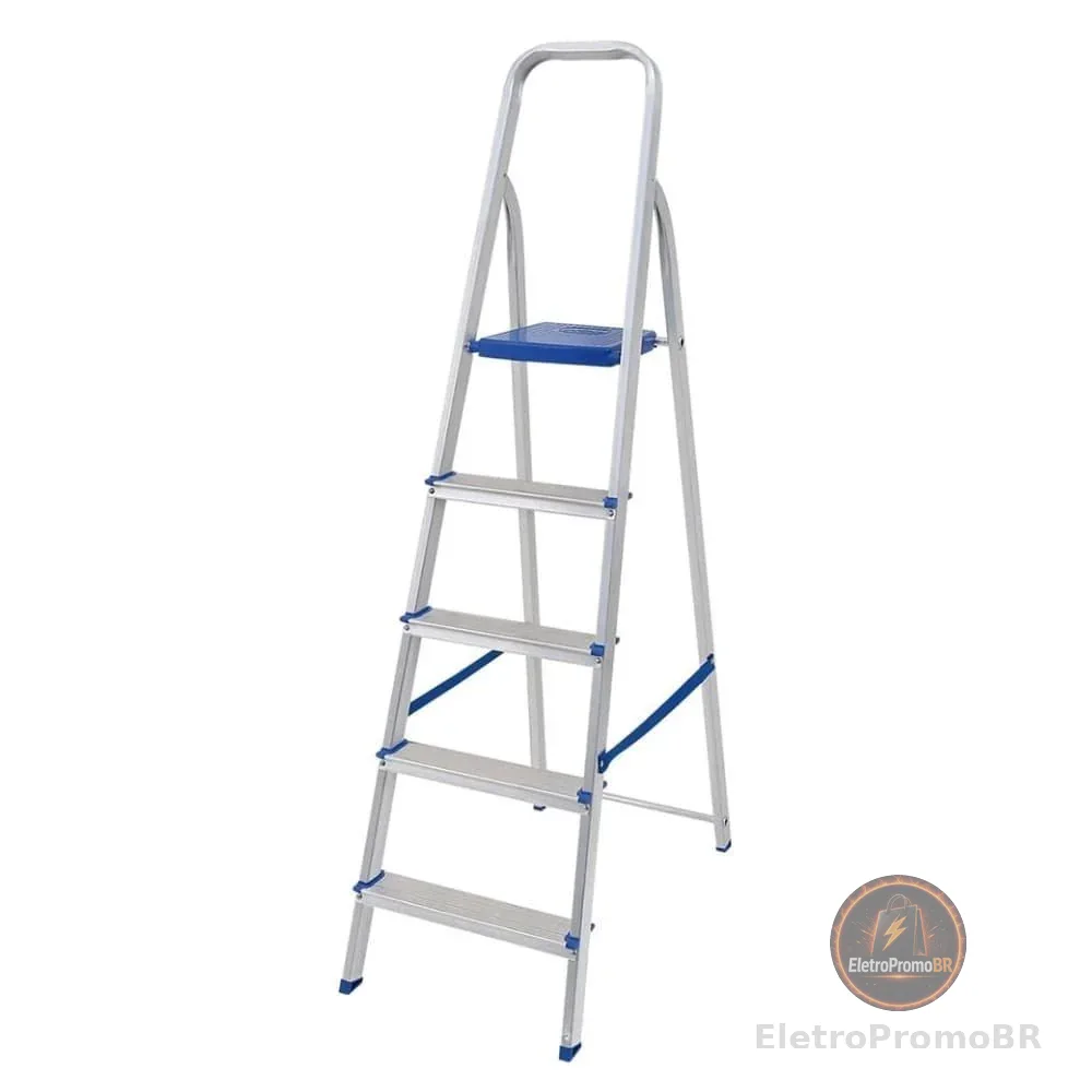 Escada Mor de Alumínio 5 Degraus, Uso Doméstico