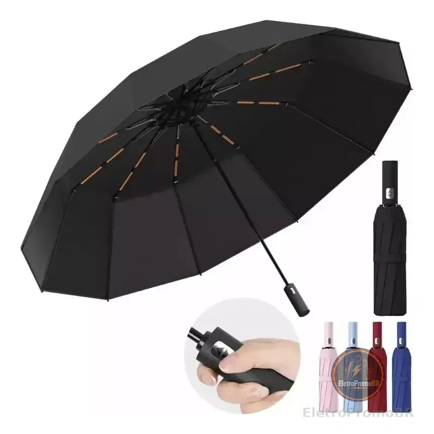 Guarda Chuva Abre E Fecha Automático Reforçado Contra Vento Cor Preto - Sólar Variedades Utensílios Liso
