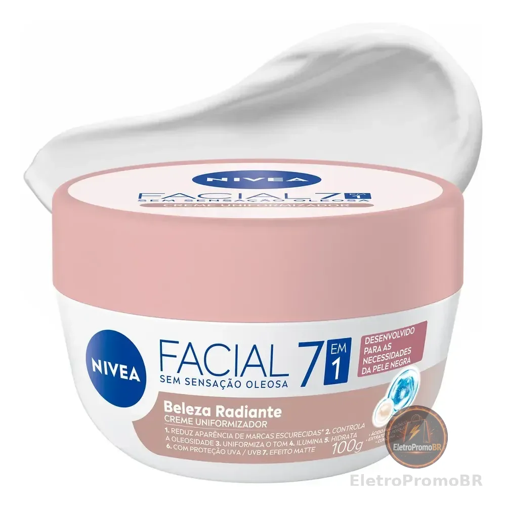 Nivea Creme Facial Uniformizador Beleza Radiante 7 Em 1 100g, Bbb 26, Reduz Marcas Escurecidas, Controla Oleosidade, Pele Uniforme, Extrato De Pérolas, Cuidado Facial Todo Tipo De Pele Dia/noite
