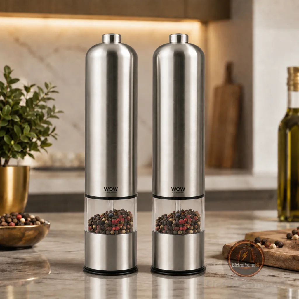 Kit 2 Moedor de Pimenta e Sal Eletrico em Aço Inox Temperos