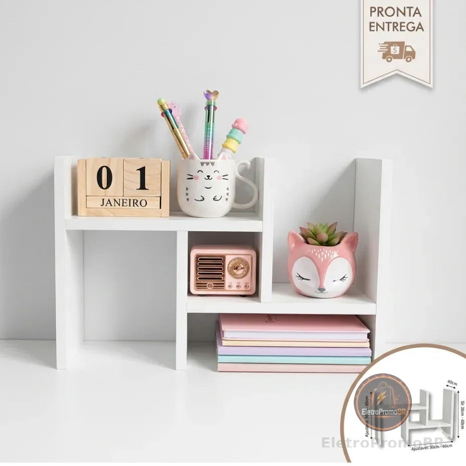 Nicho Organizador Ajustável de Mesa livros home office Escritório Cozinha Funkos Mangas