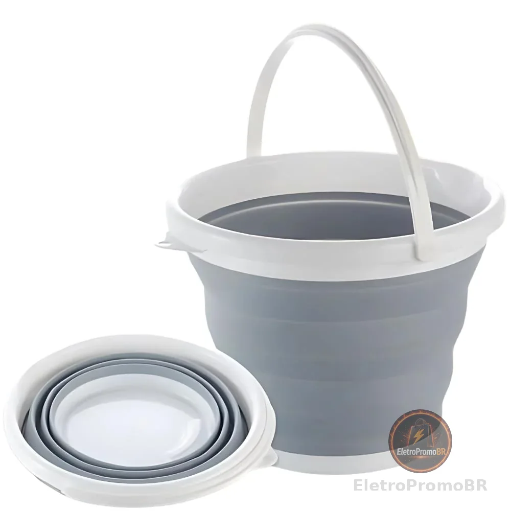 Balde De Silicone Dobrável 5L, Retrátil, Flexível, Compacto, Multiuso, Com Alça, Ideal Para Limpeza Doméstica
