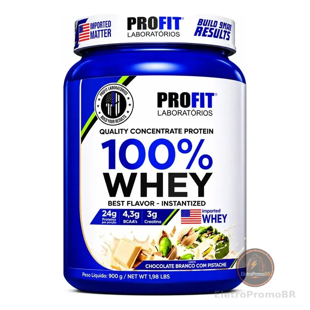 100% Whey Protein 900g Profit Labs Suplemento Concentrado Sabor Chocolate Branco C/ Pistache