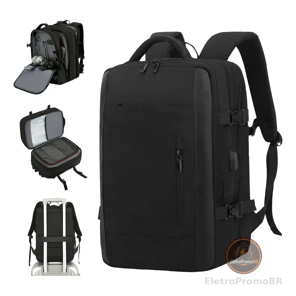 Mochila Viagem Feminina Masculina Para Notebook Executiva Preto