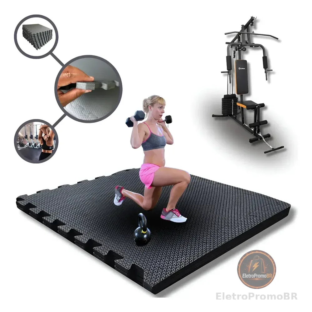 Kit 8 Placa Tatame Tapete Eva Borracha 10mm Piso Academia Preto