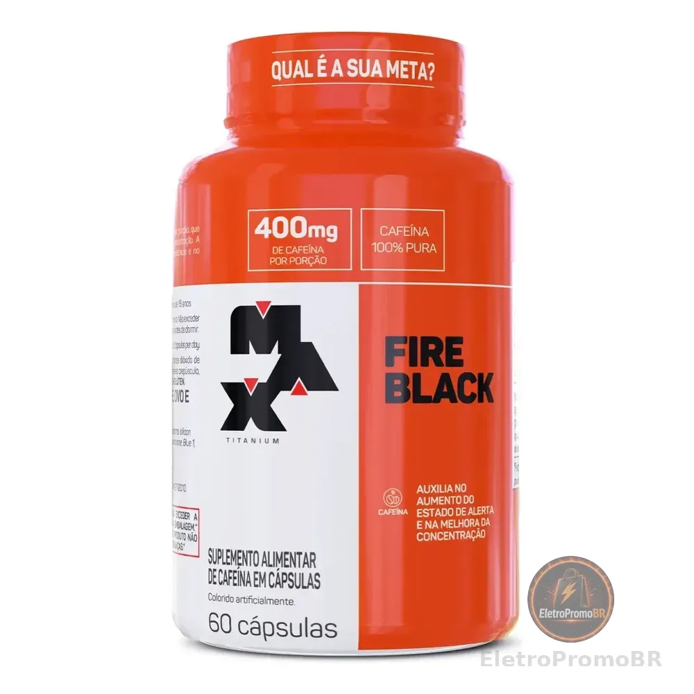 Termogênico 60 Cápsulas Fire Black Max Titanium Energia Sem Sabor