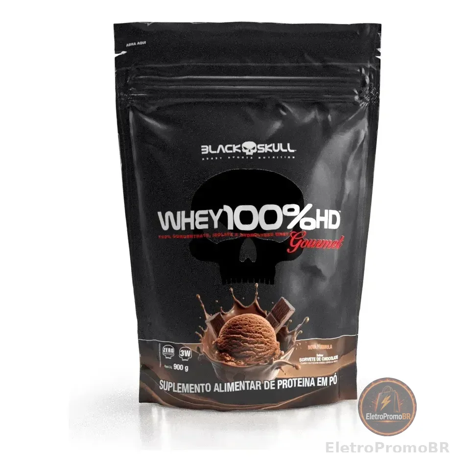 Whey 100%hd Gourmet 900g Refil Black Skull Sabor Chocolate