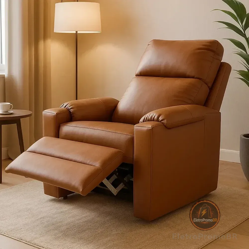 Poltrona Cadeira Glória Papai E Mamãe Decorativa Com Encosto Macio Retrátil E Reclinável Para Sala De Descanso E Amamentação Cor Caramelo Big Ponme