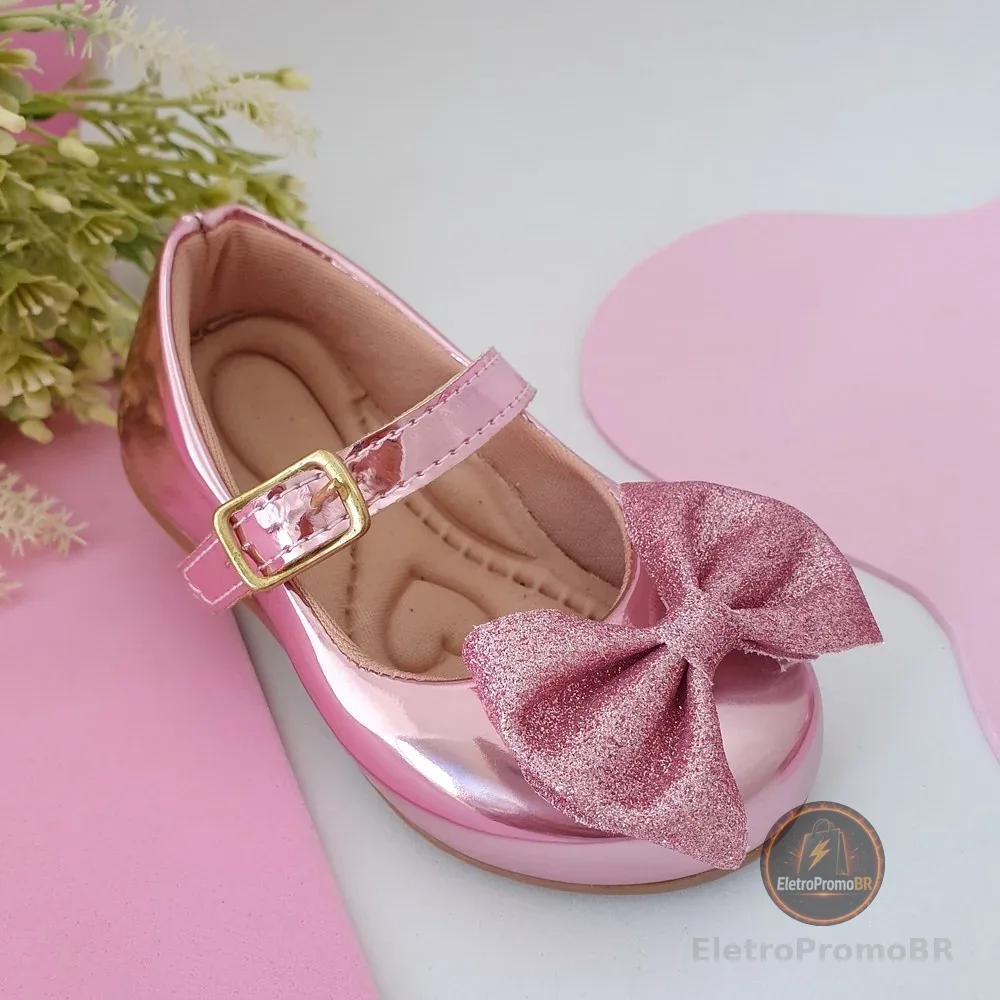 Sapatilha Infantil Feminina Confortável Laço Glitter Ponta 16 ao 34