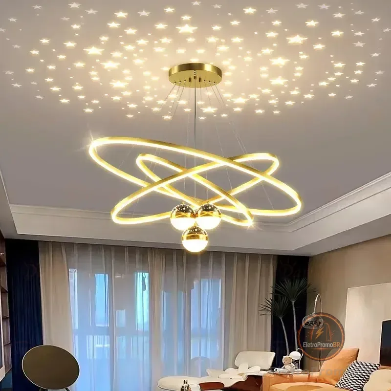 Pendente Luminárias Led Teto Modernas, Lustre Para Sala 60w 127/220v Dourado