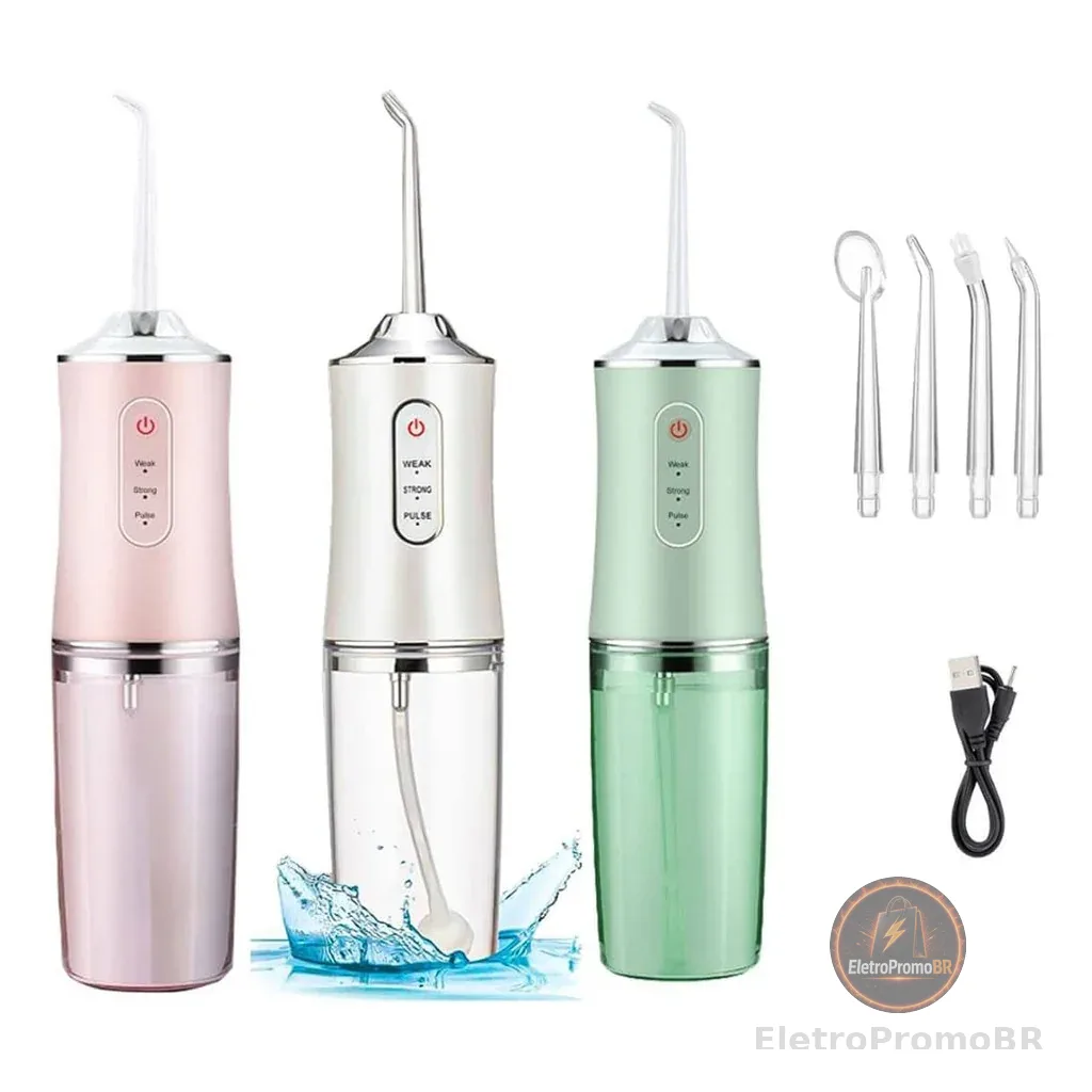 Irrigador Bucal Elétrico Portátil 3 Modos Limpeza Dental Profunda Recarregável