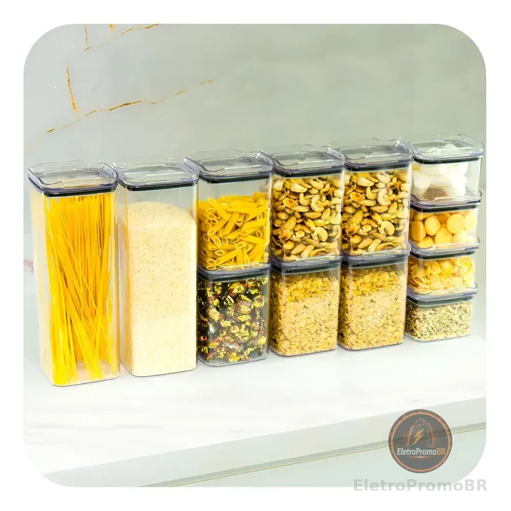 Kit 12 Potes Herméticos Porta Mantimentos Quadrado Cozinha Cor Transparente