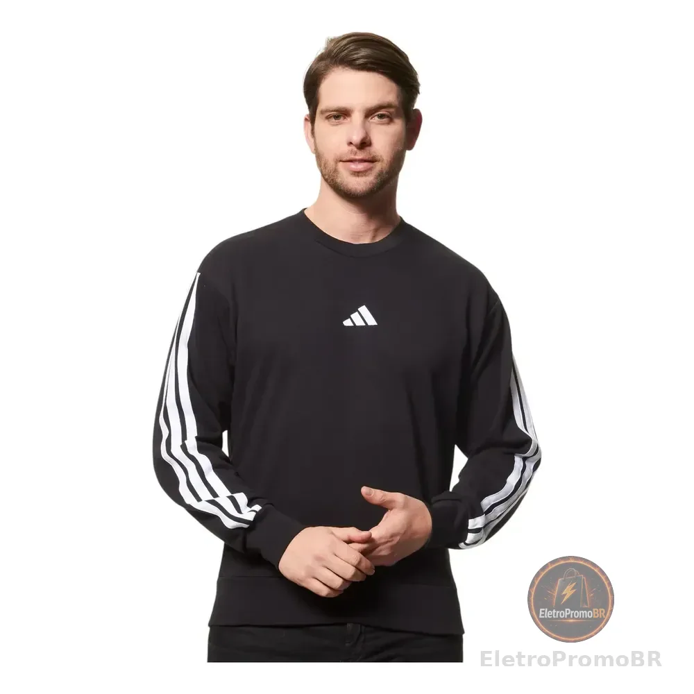 Moletom Casual Masculino Essentials Três Listras adidas M Black/white Liso