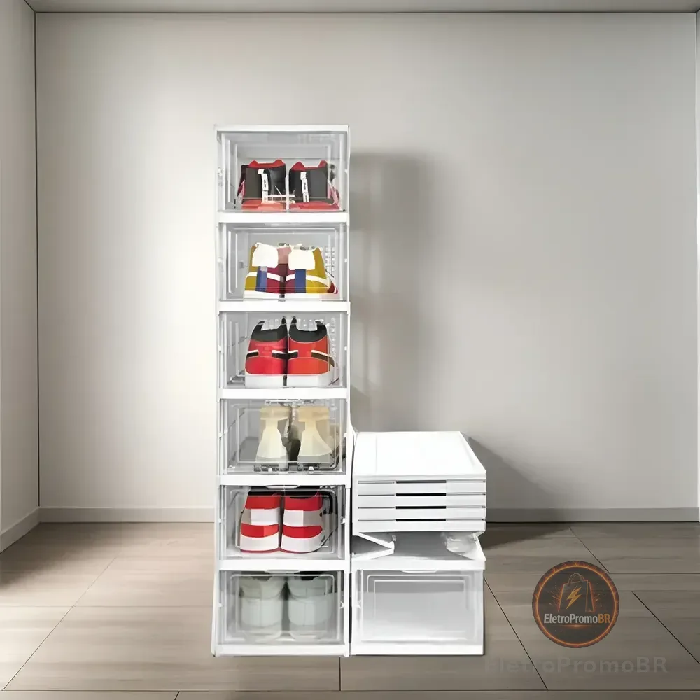 Sapateira Vertical Empilhável Caixa Sapato Tênis 6 Andares Cor Branco