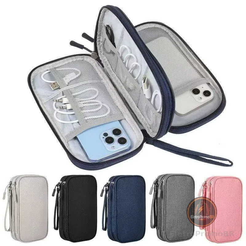 Necessaire organizadora bolsa portatil celular cabos fios  armanazamento